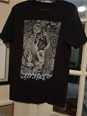 Black Graphic Tee with White Illustrated Print Mitski